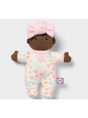 Giggle Scape Soft Baby Doll With Floral Pajamas & Pink Bow 8" Plush Toy